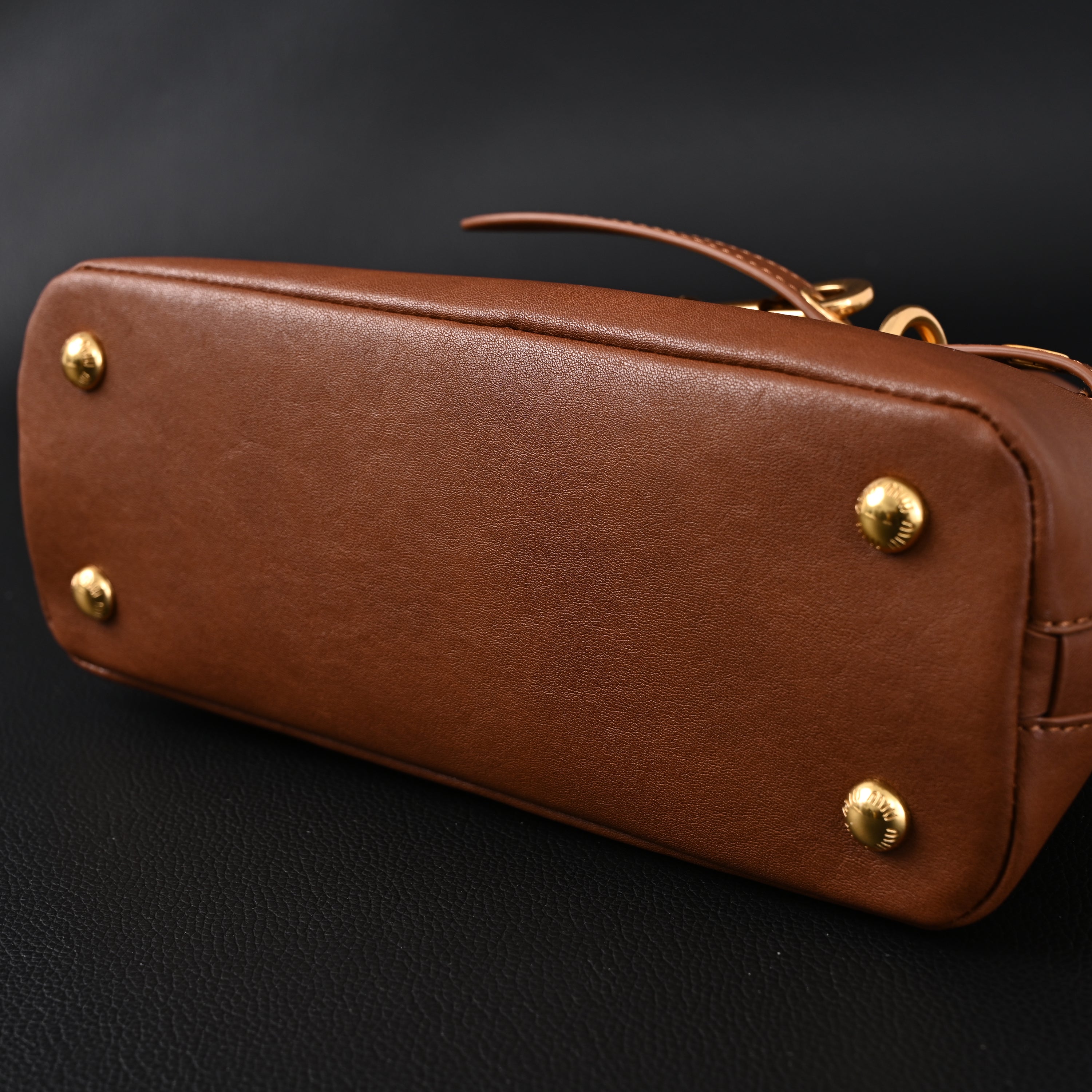 Miu Miu Leather Bowler Top Handle Bag Cognac