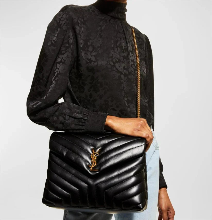 YSL Medium 32 Loulou Bag Black in Gold 32x22x11cm