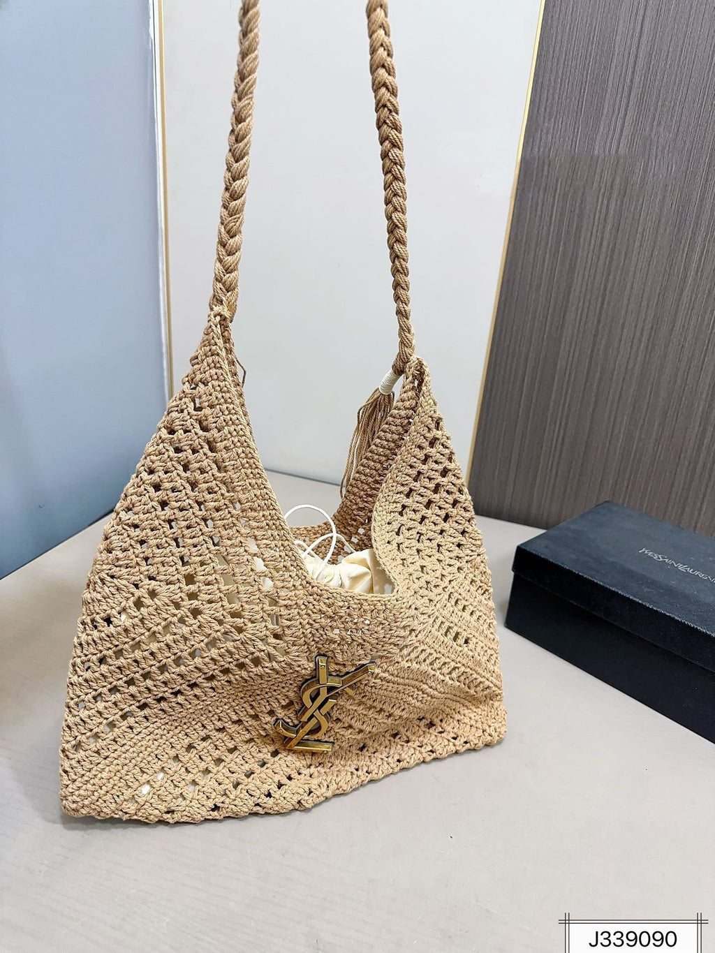 SAINT LAURENT YSL Raffia Tote Bag Beach Casual 37x22cm